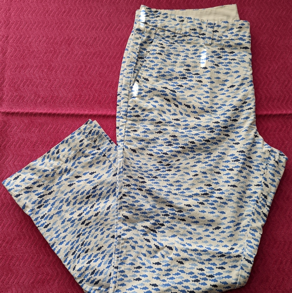 Men's Vineyard Vines Slim Fit Breaker Pants Fish Print Cotton Pants
